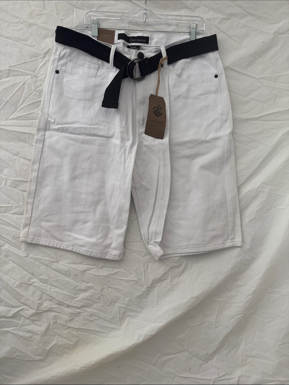 Rocawear 90’s Y2K Streetwear White Jean Jorts with Black Web Belt